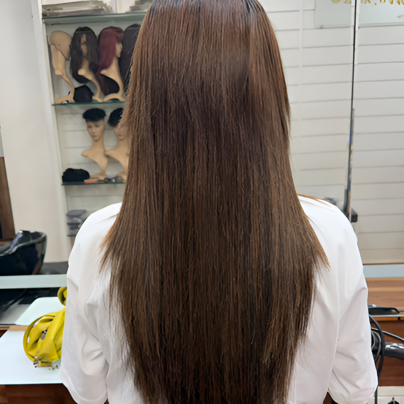 Natural-looking hair topper covering the crown